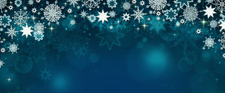 Christmas frame with snowflakes over blue background.の写真素材