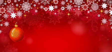 Christmas background with red ball and Merry Christmas textの写真素材