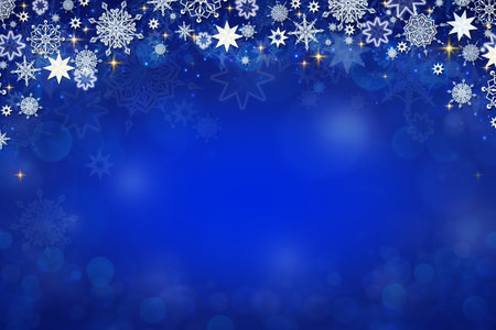 Christmas frame with snowflakes over blue background.の写真素材