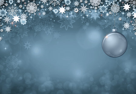 Christmas ball and snowflakes over gray background.の写真素材