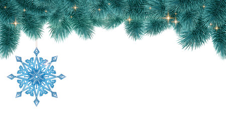 Snowflake hanging on fir tree branch isolated.の写真素材
