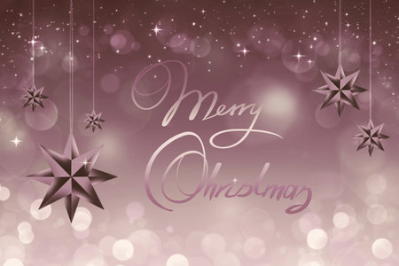 Christmas background with pink stars and Merry Christmas text isolatedの写真素材