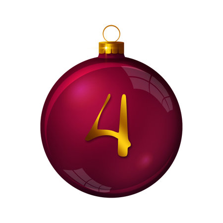 Fourth Advent. Red Christmas ball isolated on white.の写真素材
