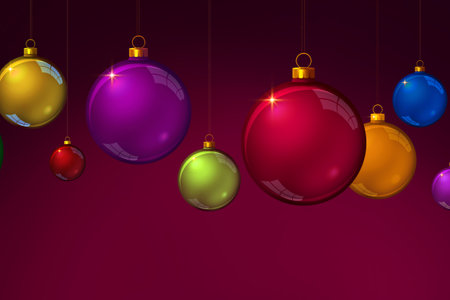 Colorful Christmas balls isolated on red background.の写真素材