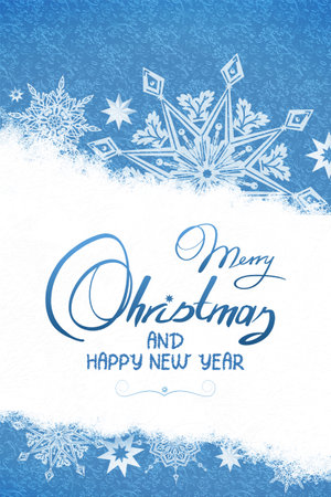 Greeting card with snowflakes and Merry Christmas text.の写真素材