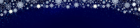 Winter snow frame border with stars and snowflakes on blue background.の写真素材