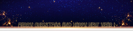 Merry Christmas and Happy new Year text on stars sky background.の写真素材