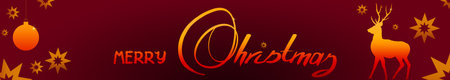 Merry Christmas text on red background and deer.の写真素材