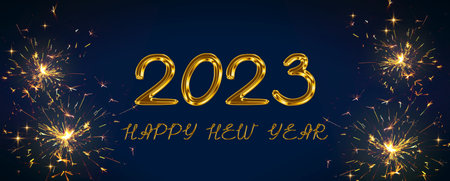 Happy new Year 2023 text on dark sky background.の写真素材