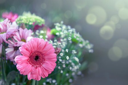 Colorful mixed flower bouquet isolated on blur background.の写真素材