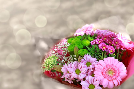 Colorful mixed flower bouquet isolated on blur background.の写真素材