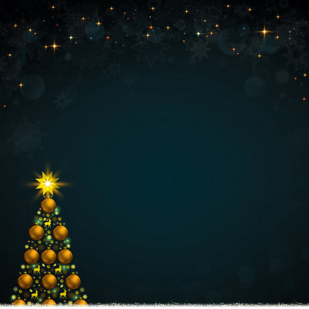 Merry Christmas background with colorful fir tree isolated on green.の写真素材