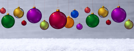 Christmas balls isolated on gray blur background.の写真素材