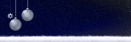 Winter sky with white snow and gray balls.