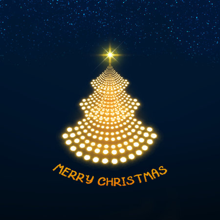 Merry Christmas text with Christmas tree on blue.の写真素材