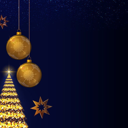 Christmas background with sparkling Christmas tree on blue.の写真素材