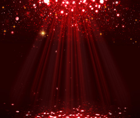Abstract red Christmas stars sky background.の写真素材