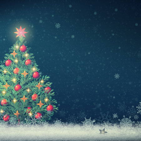 Christmas tree with white falling snow.の写真素材