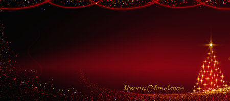 Christmas tree with lights isolated on stars sky background. Happy New Year 2025.の写真素材