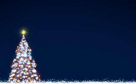 Merry Christmas and happy New Year background with Christmas tree on snow.の写真素材