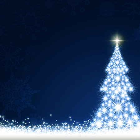 Merry Christmas and happy New Year background with Christmas tree on snow.の写真素材