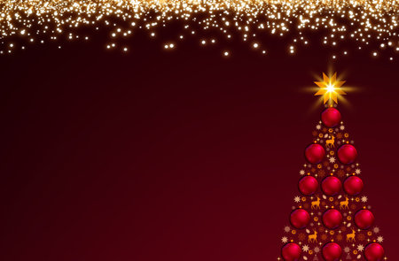 Christmas tree with red balls isolated on lights background.の写真素材
