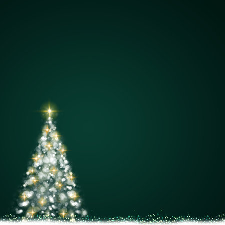 Christmas tree with lights isolated on green background.の写真素材