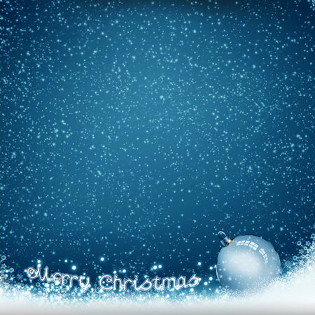 Blue Merry Christmas background with bauble on white snow.の写真素材