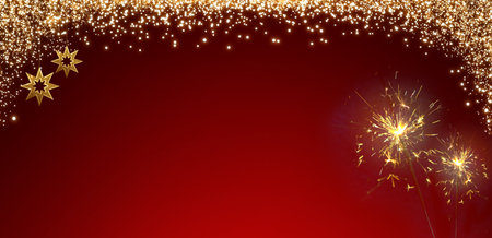 Firework sparkler burning isolated on red background.の写真素材