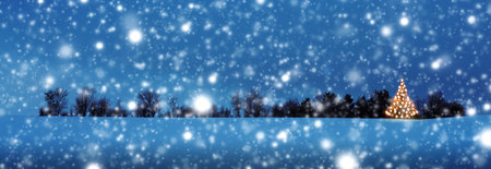 Merry Christmas and happy New Year background with Christmas tree on snow.の写真素材