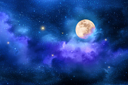 Stars sky abstract background with full moon.の写真素材