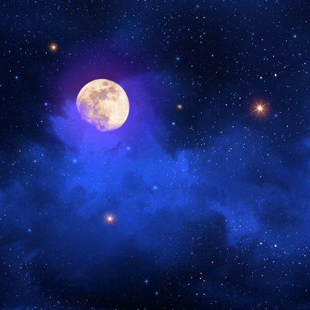 Night sky with full moon in the colorful clouds.の写真素材