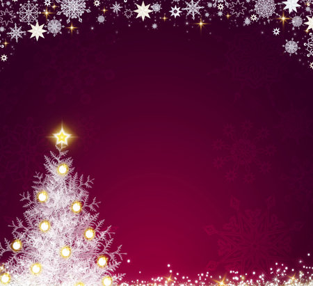 Merry Christmas background with white Christmas tree on red.の写真素材