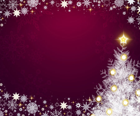 Merry Christmas background with white Christmas tree on red.の写真素材