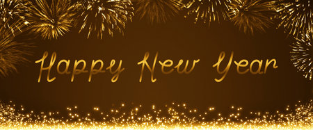 New Year fireworks with golden lights.の写真素材