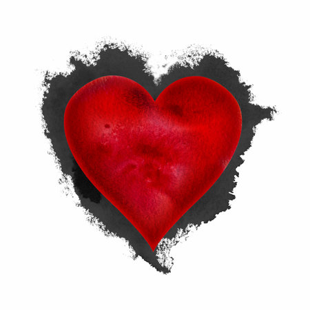 Red watercolor heart background. Colorful handmade technique watercolors. Valentine's day background.の写真素材