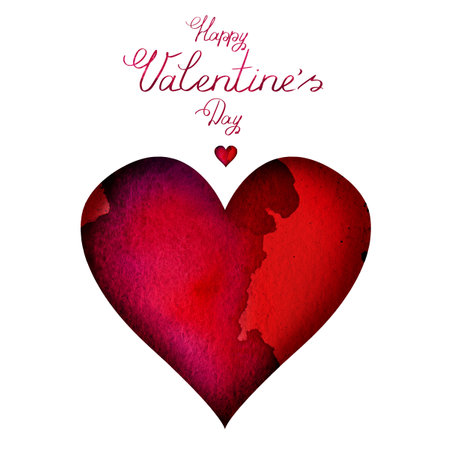 Red watercolor heart background. Colorful handmade technique watercolors. Valentine's day background.の写真素材