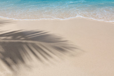 Travel background with soft wave of blue ocean on sandy beach.の写真素材