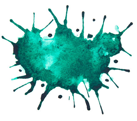 Abstract green watercolor background as blot on whiteの写真素材
