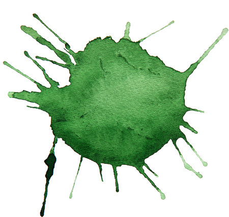 Abstract green watercolor background as blot on whiteの写真素材