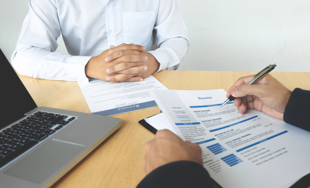 Human resource commission interviewing candidate at workplaceの写真素材