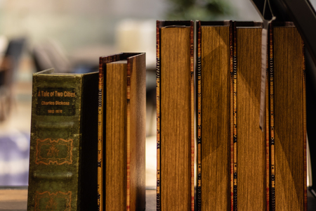 vintage looking old books on shelf - a tale of two cities from charles dickens. photo has taken from izmir/turkey.のeditorial素材