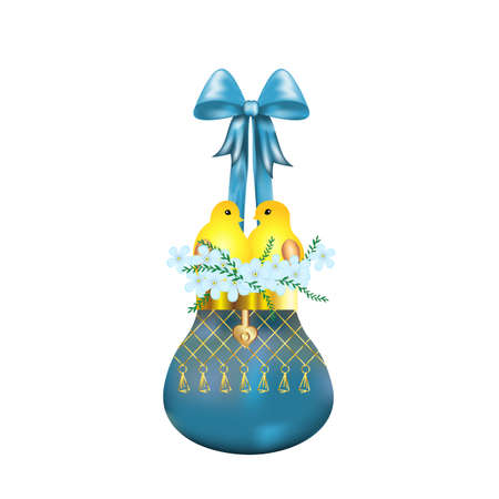 Birds in a nest of flowers entwined in a bagのイラスト素材