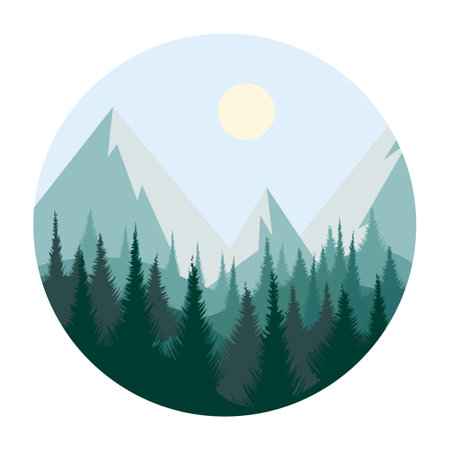 Geometric landscape sunrise over the forestのイラスト素材