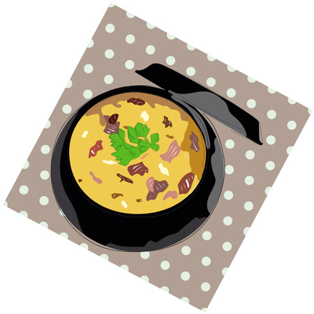 Potato Babka with bacon and meat in a potのイラスト素材