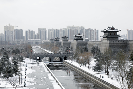 City landscape view after snowの写真素材