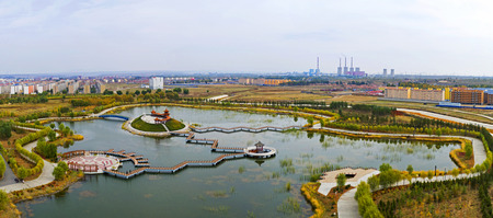 Aerial photography of Fengzhen people's Park at Inner Mongolia.の写真素材