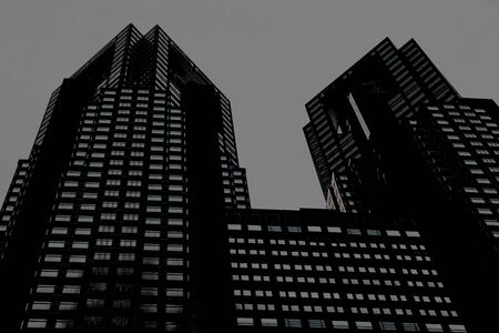 Tokyo skyscrapers in black colorの写真素材