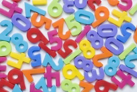 Childrens brightly coloured number fridge magnetsの写真素材