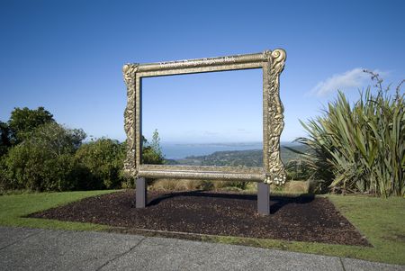 The view over manakau harbour through a frameの写真素材